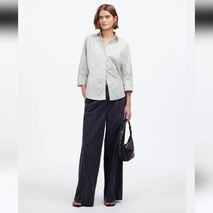 NWT Madewwll Women"s Poplin Oversized Button-Up Shirt in Stripe Sz M $98
